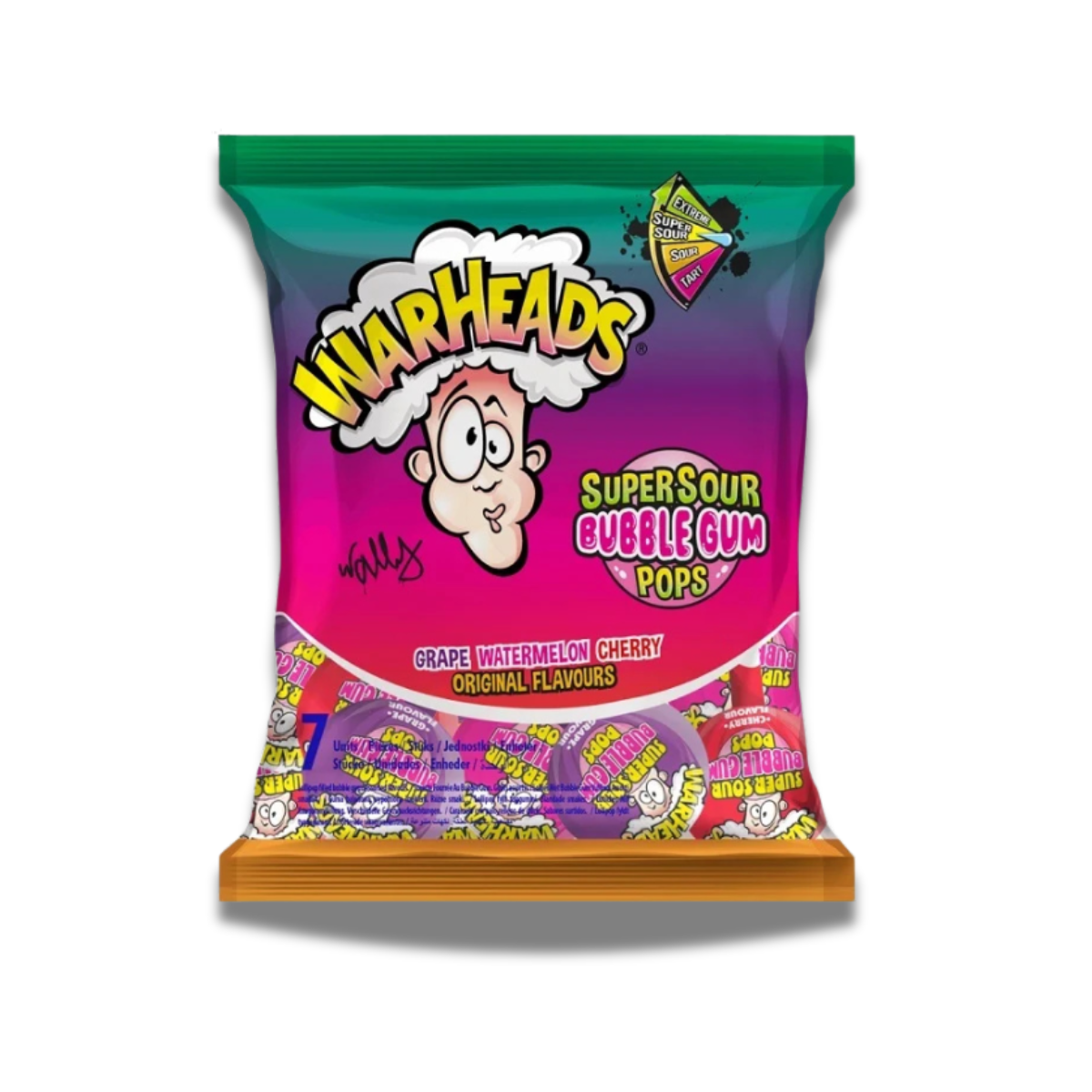 Warheads - Super Sour Bubble Gum Pops Original Flavour 105g